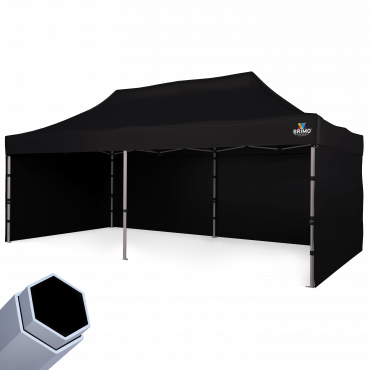 Černý stan (pouze střecha): Profesionální černý nůžkový stan bez bočnic s odolnou hliníkovou konstrukcí pro rychlé a elegantní zastřešení akcí.